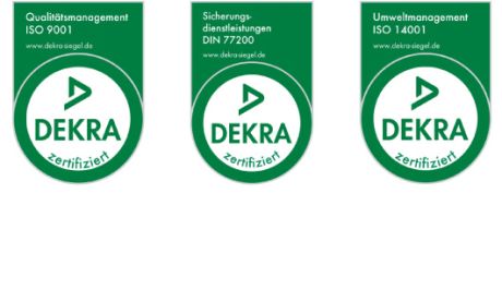 DEKRA Zertifikate ISO 9001, DIN 77200 und ISO 14001